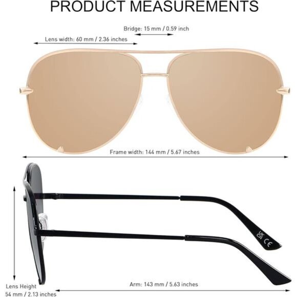 Oversized Aviator Sunglasses Big Large UV Protection Fashion Sun glasses